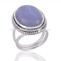 Lovely Blue Lace Achat Edelstein 925 Sterling Silber Ring